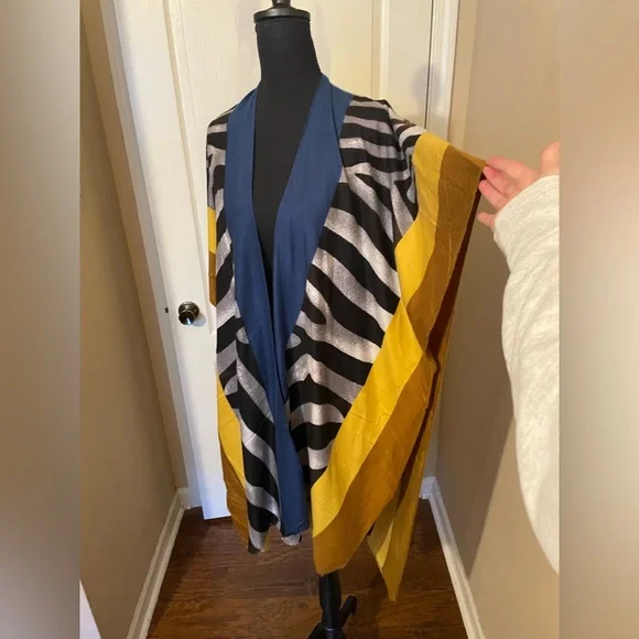 Janice Apparel Cotton Wool Poncho Wrap Gold Black Blue One Size Colorful Classy - Picture 2 of 9